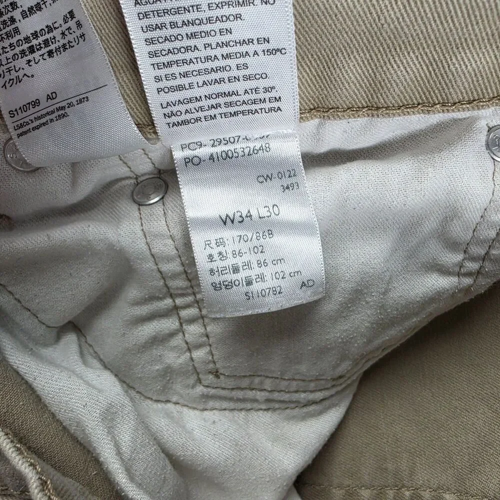 Levi's 502 Regular Tapered Mens 34x30 Tan Khaki Twill Chino Pants Stretch Casual